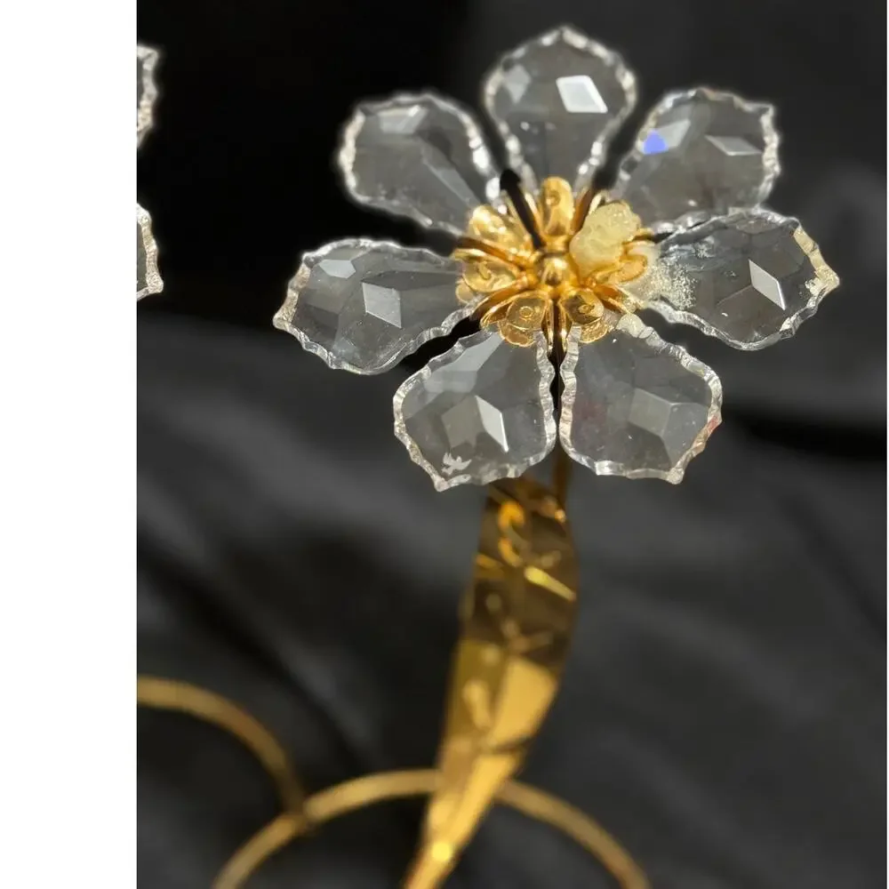 Asfour Egyptian Diamond Crystal Flower 24K Gold-Plated - Set of 2 - 7